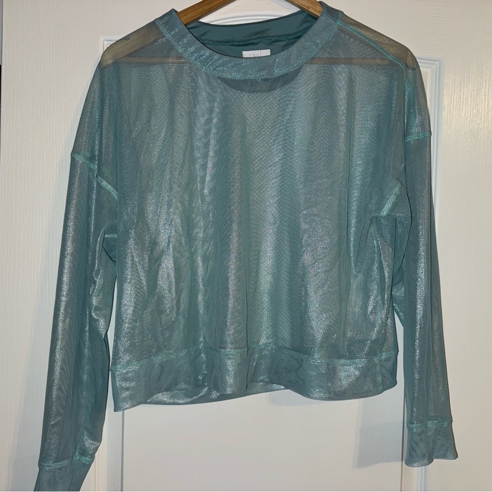 Sheer Teal Long Sleeve Top tennis